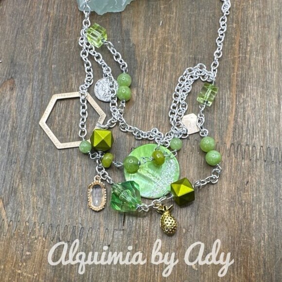 Apple green multi layered peridot charms necklace - Picture 1 of 4